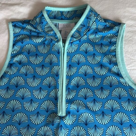 NWT Sigrid Olsen Blue Palm Print Golf Tennis Woman’s Sleeveless Zip Up Top.Small - Picture 2 of 7